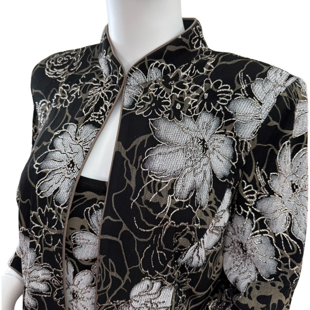 ALEX EVENINGS NWT Black Silver Floral Print Jacket & Tank Set Women's Size L - Picture 8 of 16